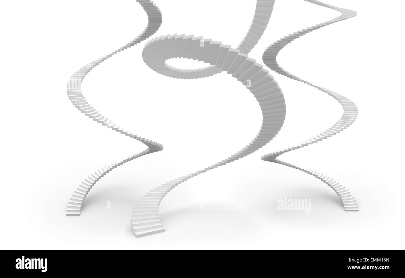 Gruppe von Wendeltreppen isoliert auf weißem Hintergrund. 3D illustration Stockfoto