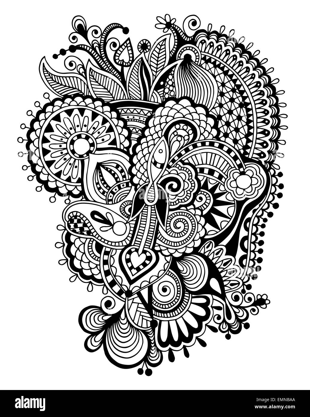 schwarzen Zentangle Linie Kunst Blume zeichnen Stockfoto