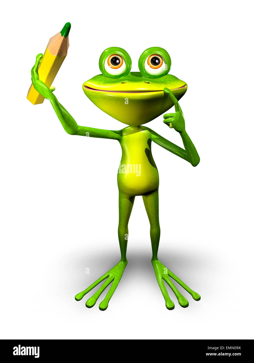 Abbildung grün Frosch mit einem grünen Stift Stockfoto