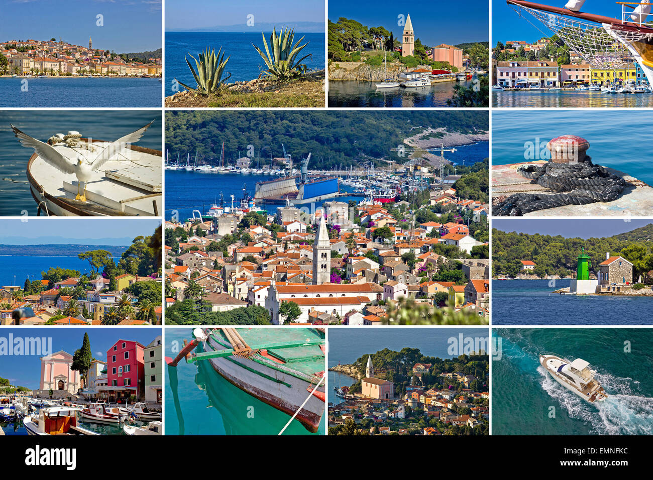 Insel Losinj Tourist Reiseziel Collage Postkarte, Kroatien Stockfoto