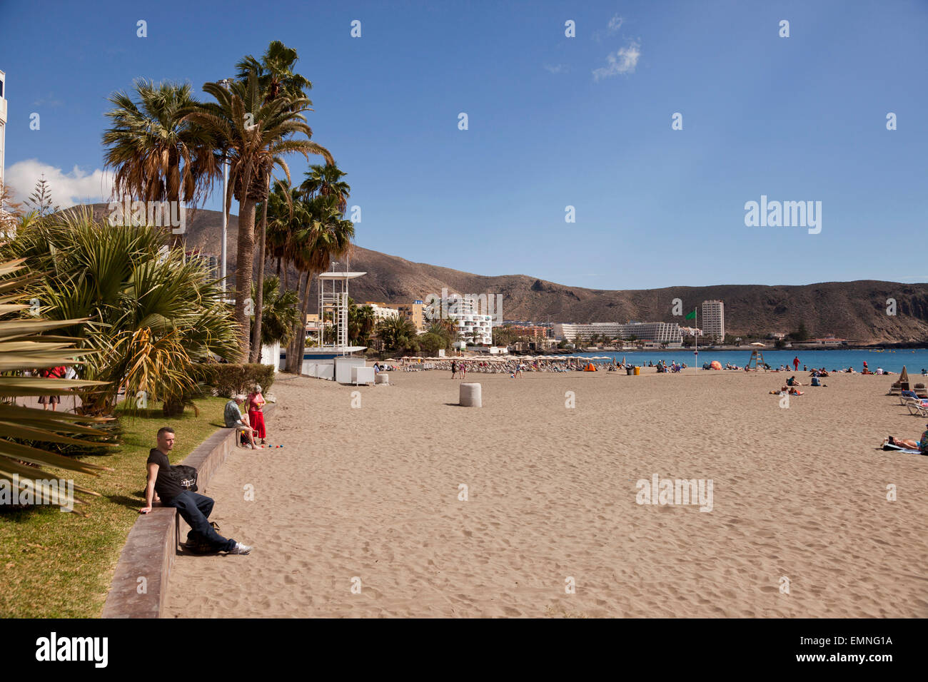 Promenade und Strand in Los Cristianos, Teneriffa, Kanarische Inseln, Spanien, Europa Stockfoto