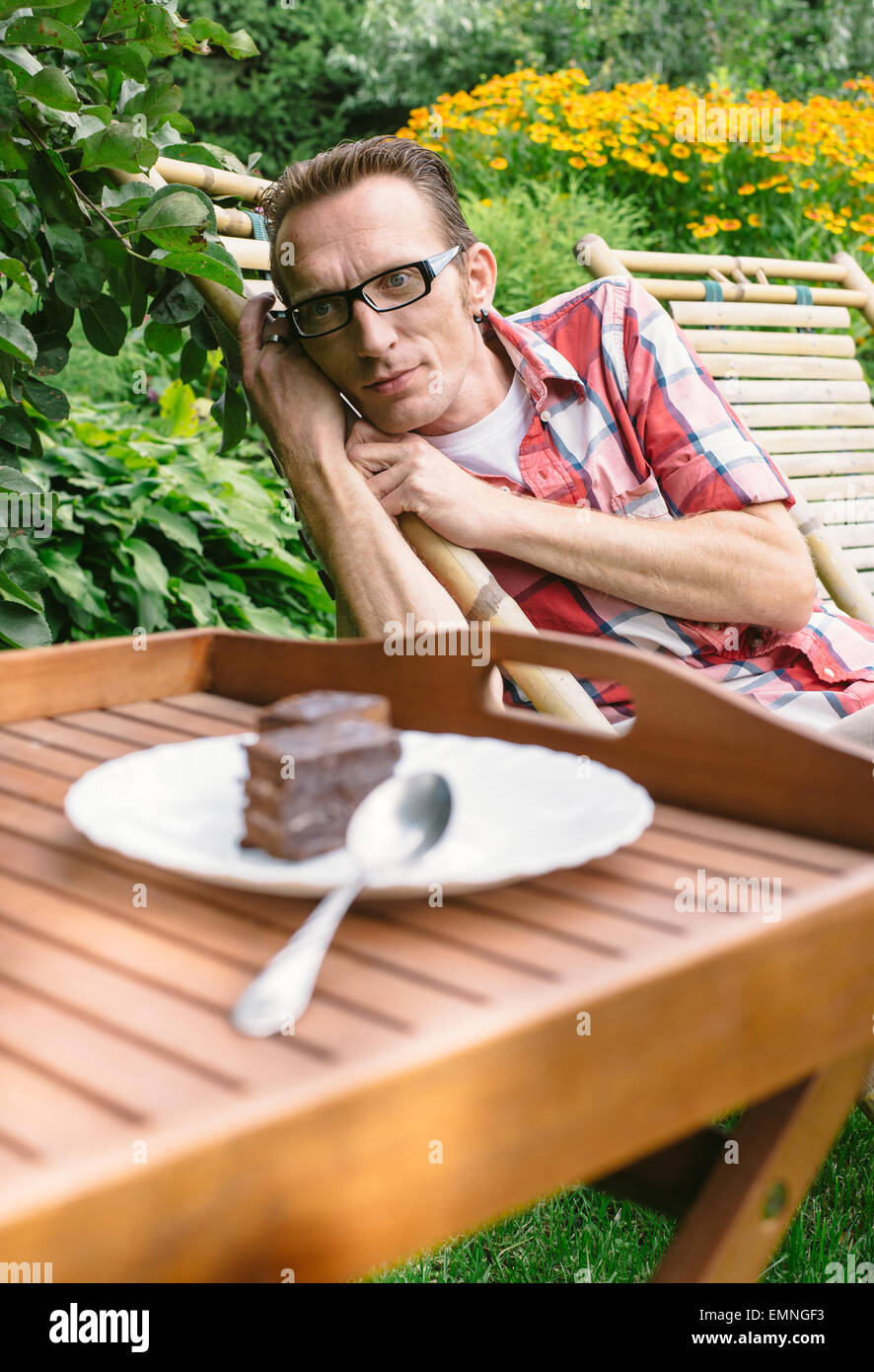 die Versuchung der Schokoladenkuchen Stockfoto