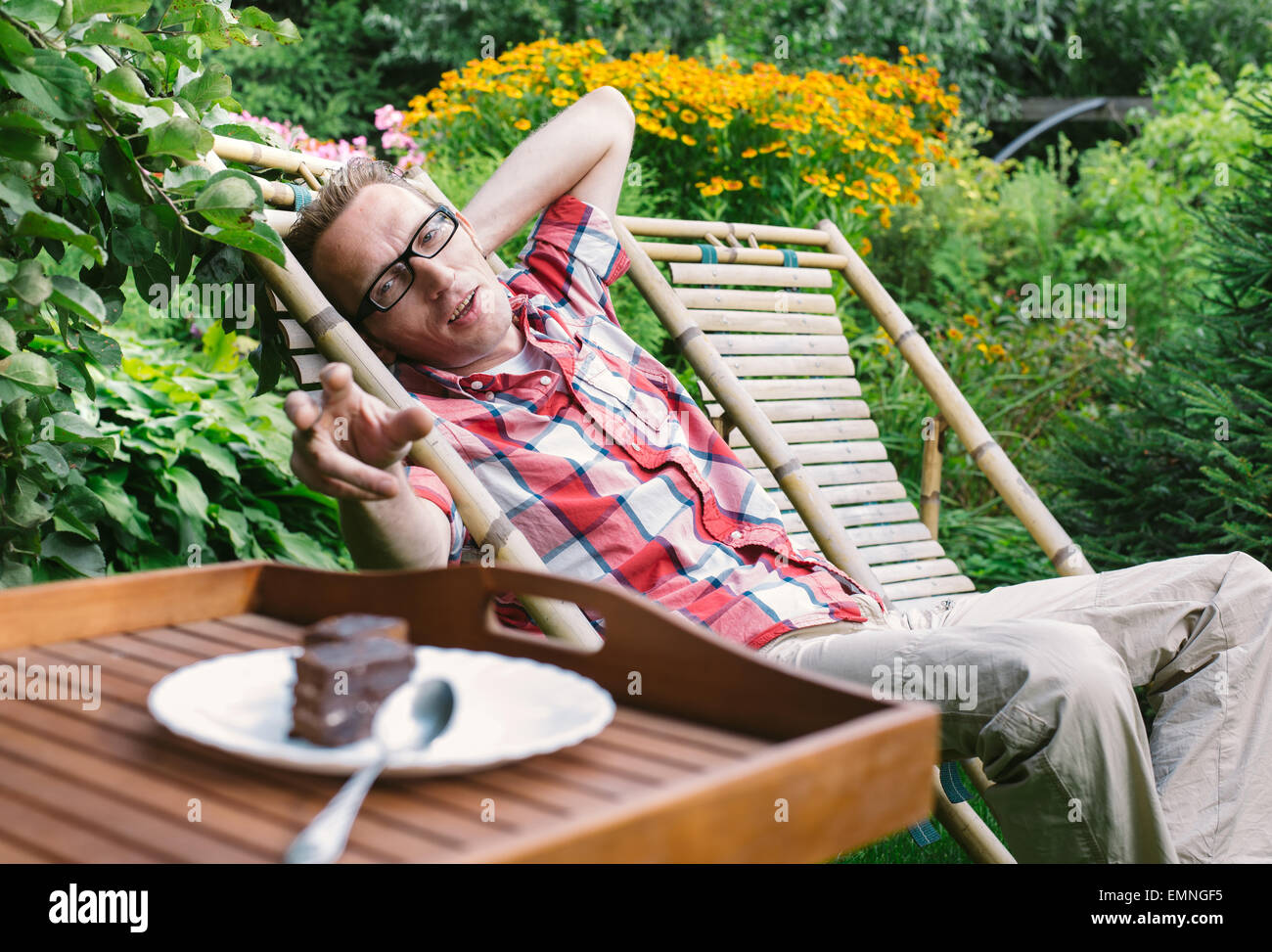 die Versuchung der Schokoladenkuchen Stockfoto