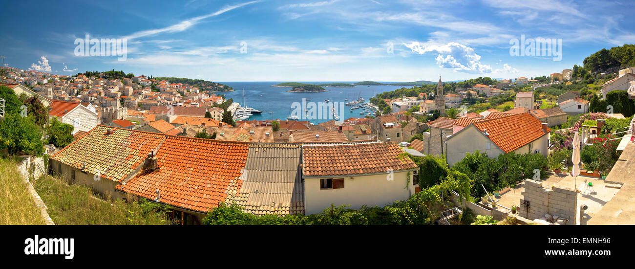 Stadt Hvar alten Dächern Panorama, Insel in Dalmatien, Kroatien Stockfoto