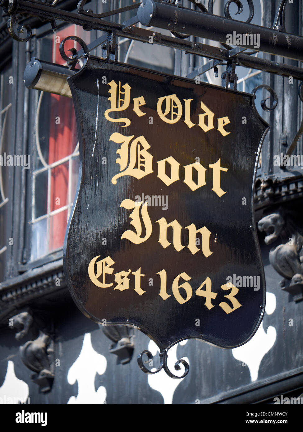 Ye Olde Boot Inn Pub Schild in Chester Cheshire UK Stockfoto