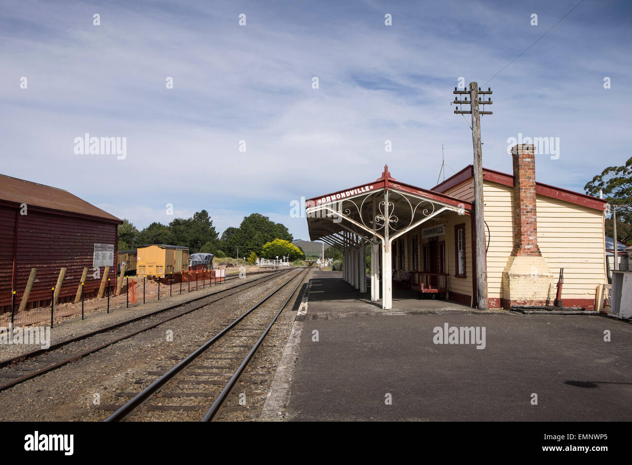 Ormondville Bahnhof konservierte und als Urlaubsunterkunft, Neuseeland zur Verfügung. Stockfoto