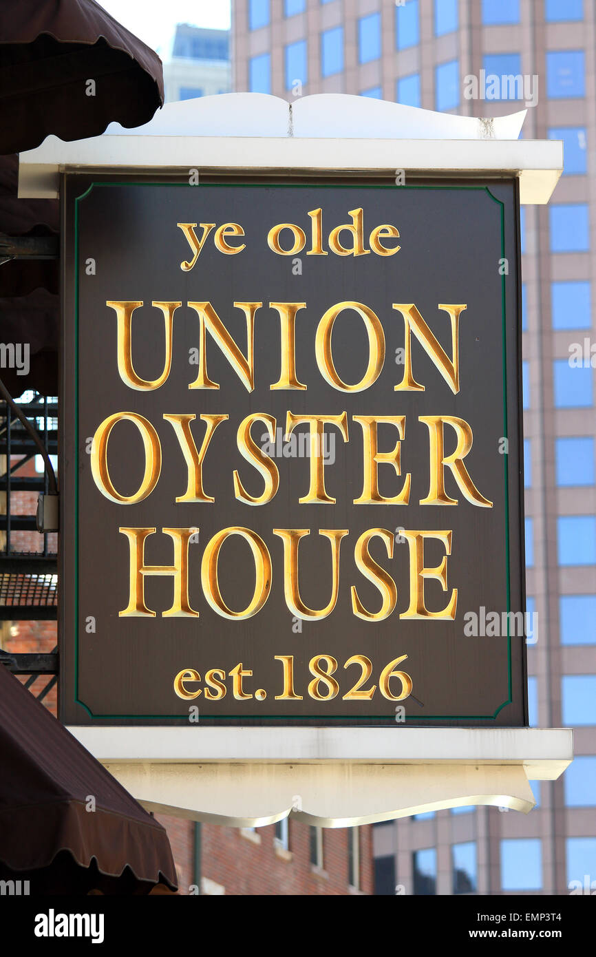 Boston Masschusetts Freedom Trail Wahrzeichen Ye Olde Union Oyster House Restaurant Geschäft Zeichen. Stockfoto