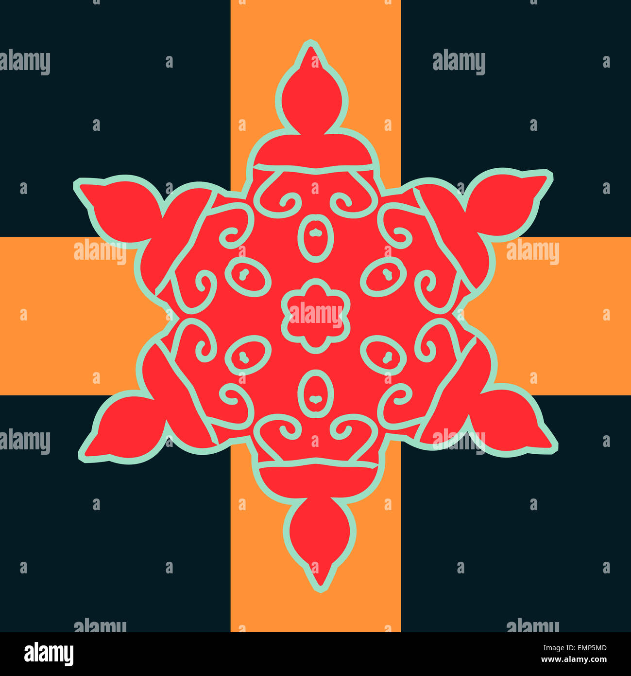 Abstrakte orientalischen Indien Mandala Musterdesign auf farbigem Hintergrund Stockfoto