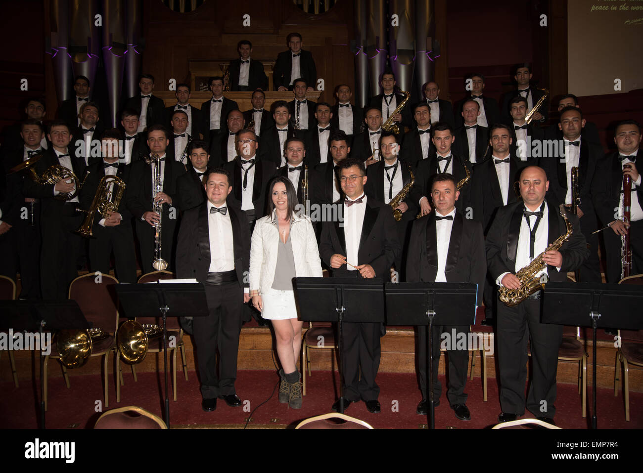 London, UK, 22. April 2015: The Turkish Air Force Band Vorformen der Central Hall Westminster in London. Foto: Credit: siehe Li/Alamy Live News Stockfoto