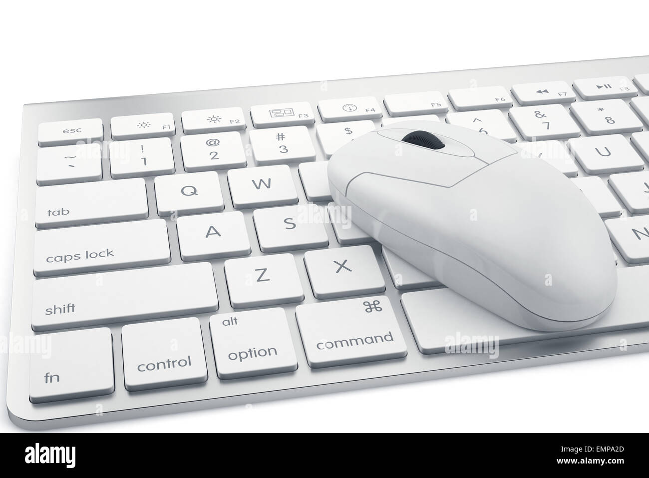 3D-Rendering Computer-Tastatur mit Maus auf weißem Hintergrund Stockfoto