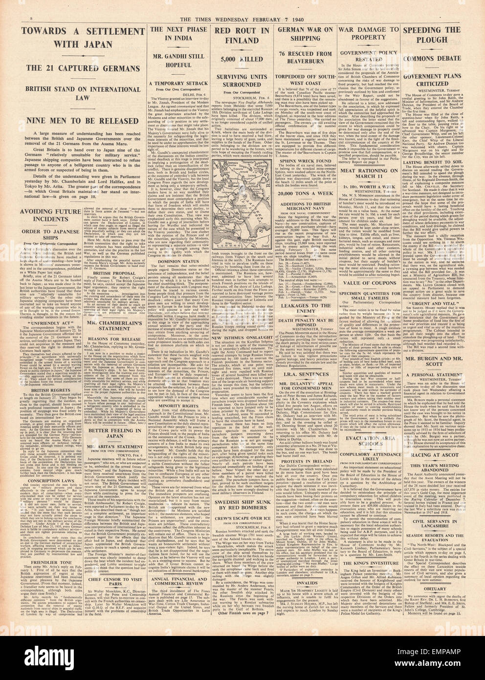 1940 s. 6 der Zeiten General Krieg Nachrichten Stockfoto