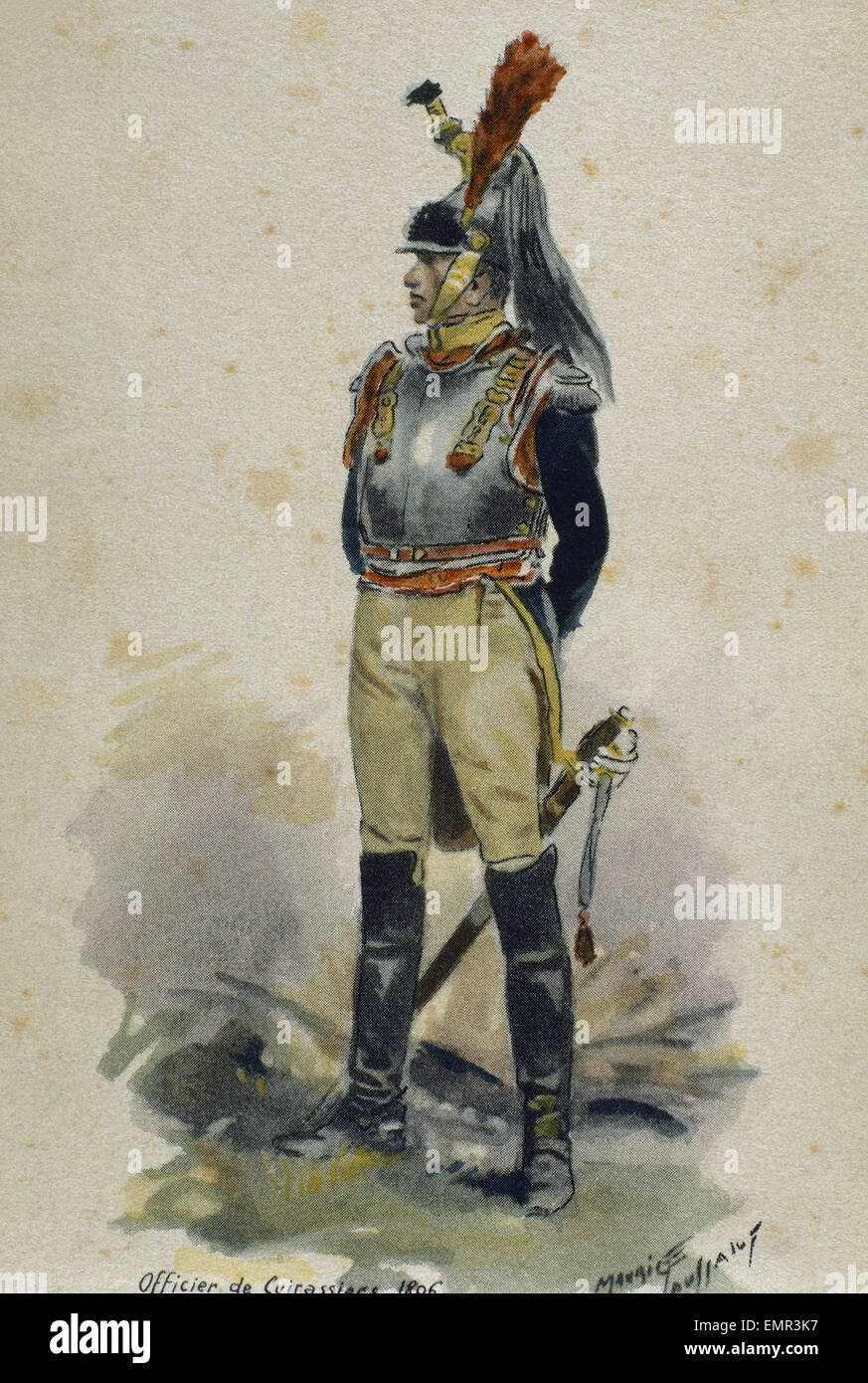 Napoleonische Kriege. Kürassier. Französische Armee. Schwere Kavallerie. Gravur. 1806. Stockfoto