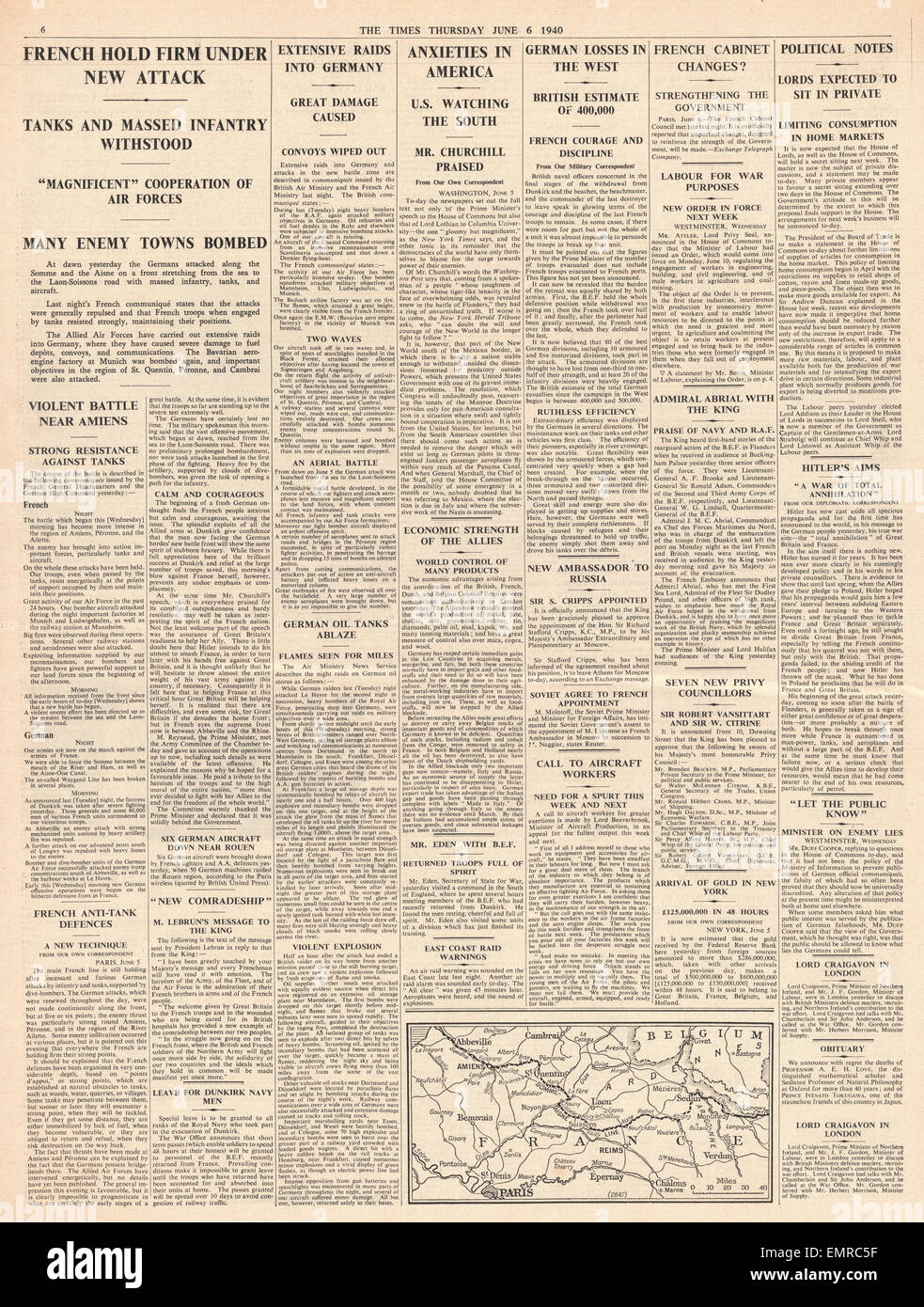 1940 s. 6 Mal deutsche Truppen Richtung Süden zu Paris französische Armee Halt Vormarsch der deutschen Panzer Stockfoto