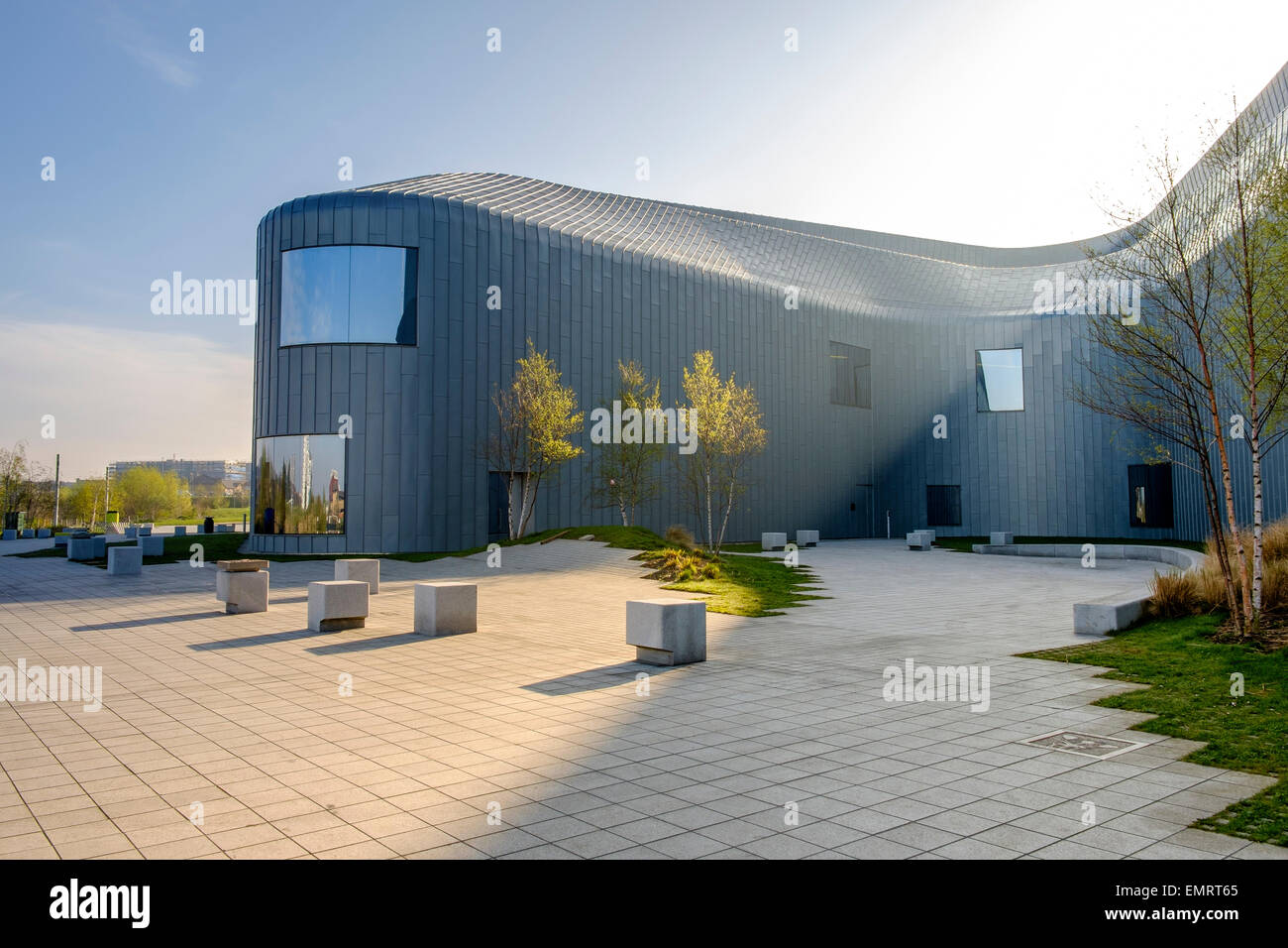 Glasgow Riverside Museum Sonnenaufgang Licht am Morgen auf dem River Clyde, Glasgow, Schottland, UK Stockfoto