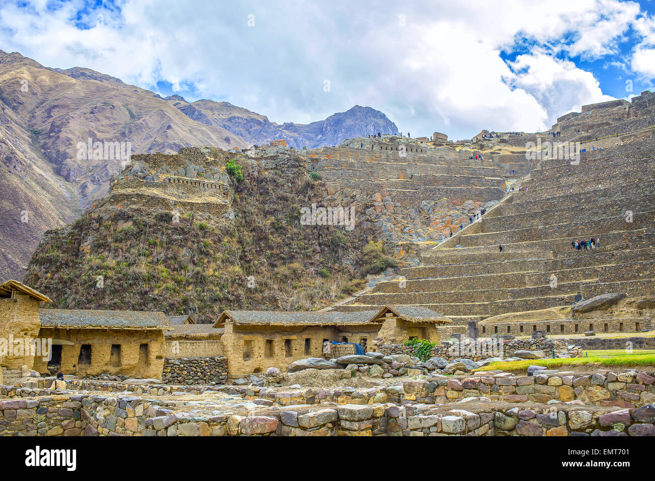 Ruinen der Inka Hang Festung Ollantaytambo Stadt in Peru Stockfoto