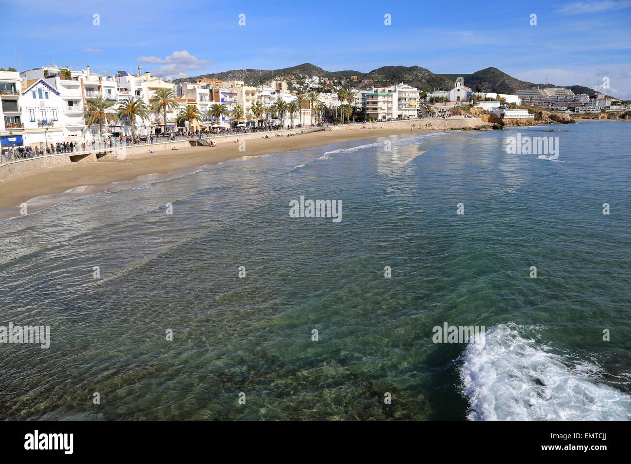 Spanien. Katalonien. Sitges. St. Sebastian-Strand. Stockfoto