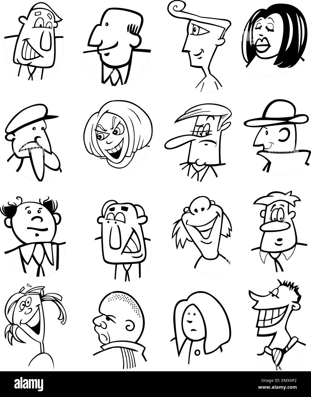 Schwarz / Weiß Cartoon Illustration von Menschen Zeichen steht Stock Vektor