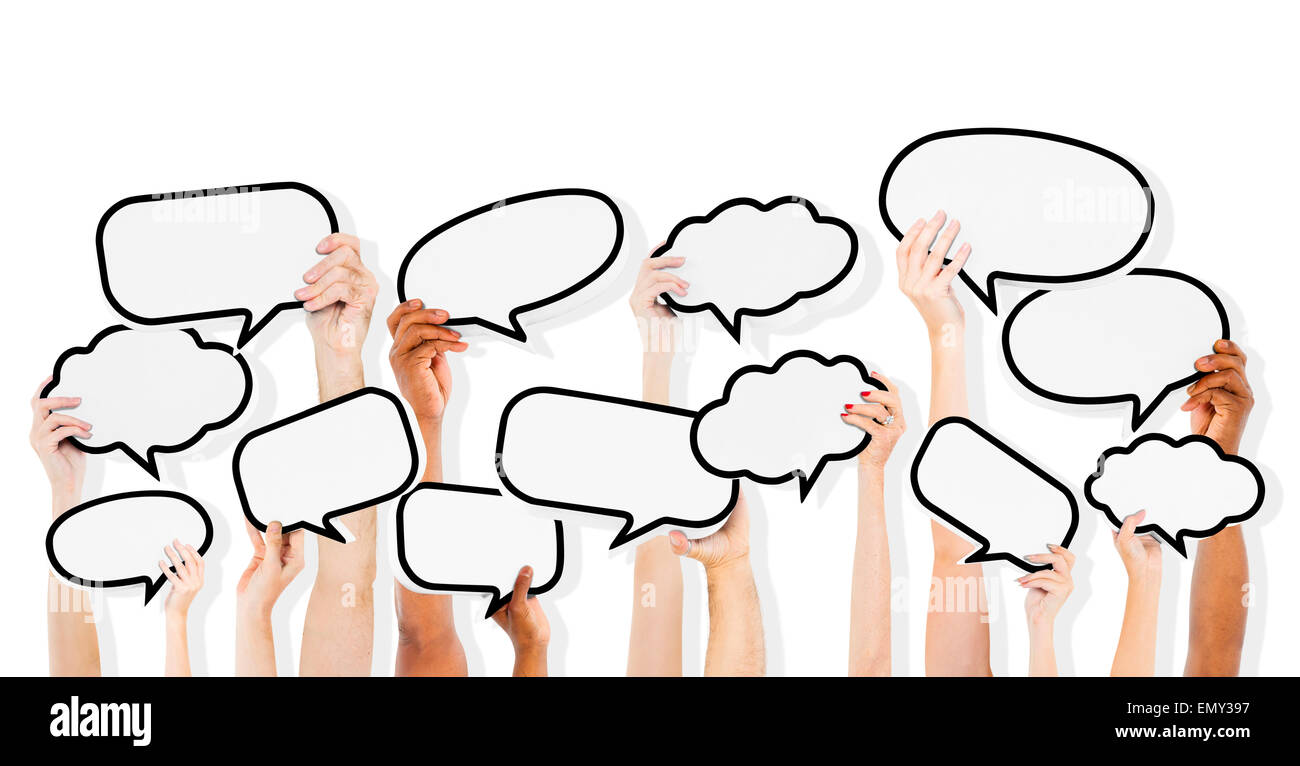 Multi-ethnischen Gruppe mit leeren Sprechblasen Stockfoto Multi-ethnischen Gruppe mit leeren Sprechblasen Stockfoto