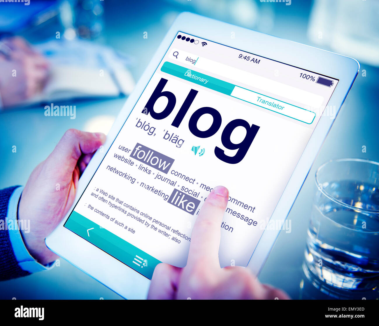 Digitales Wörterbuch Blog folgen wie Konzept Stockfoto