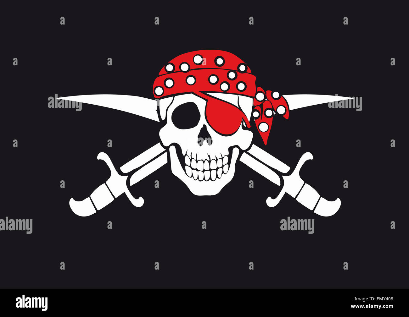 Jolly Roger Piratenflagge mit Totenkopf und Schwerter in bandana Stockfoto