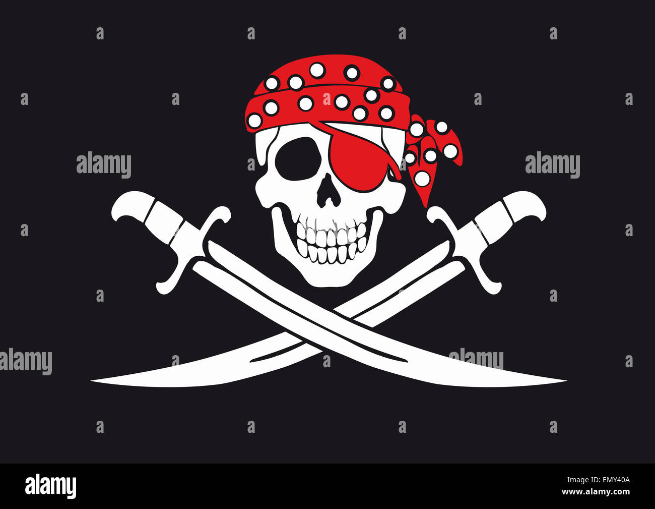 Jolly Roger Piratenflagge mit Totenkopf und Schwerter in bandana Stockfoto