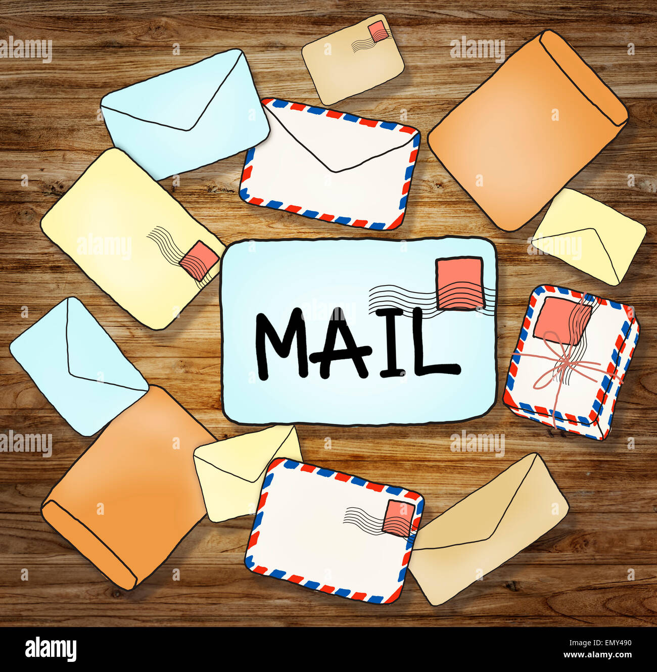 Illustrationen von Mails und Kommunikationskonzepte Stockfoto