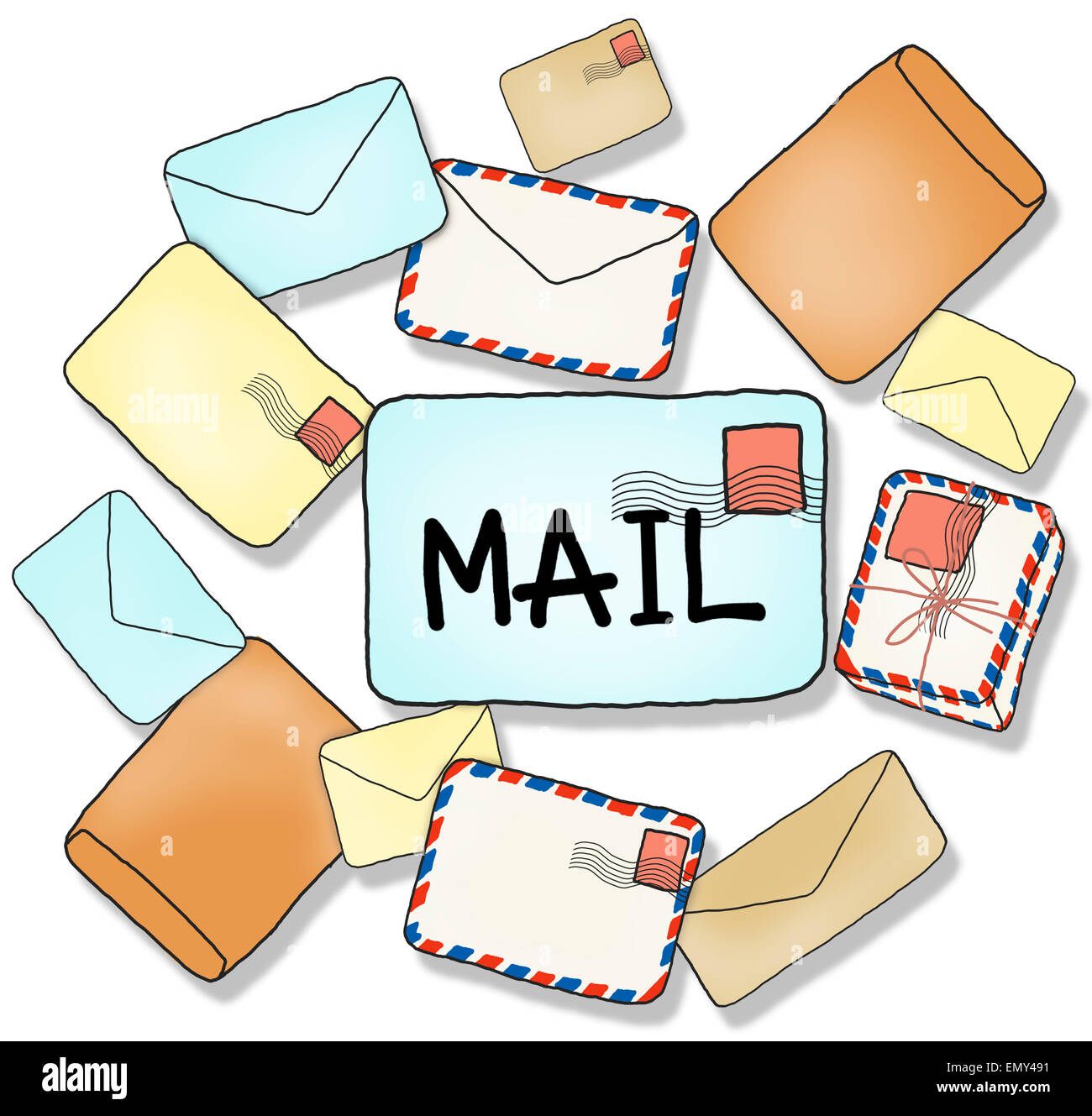 Illustrationen von Mails und Kommunikationskonzepte Stockfoto