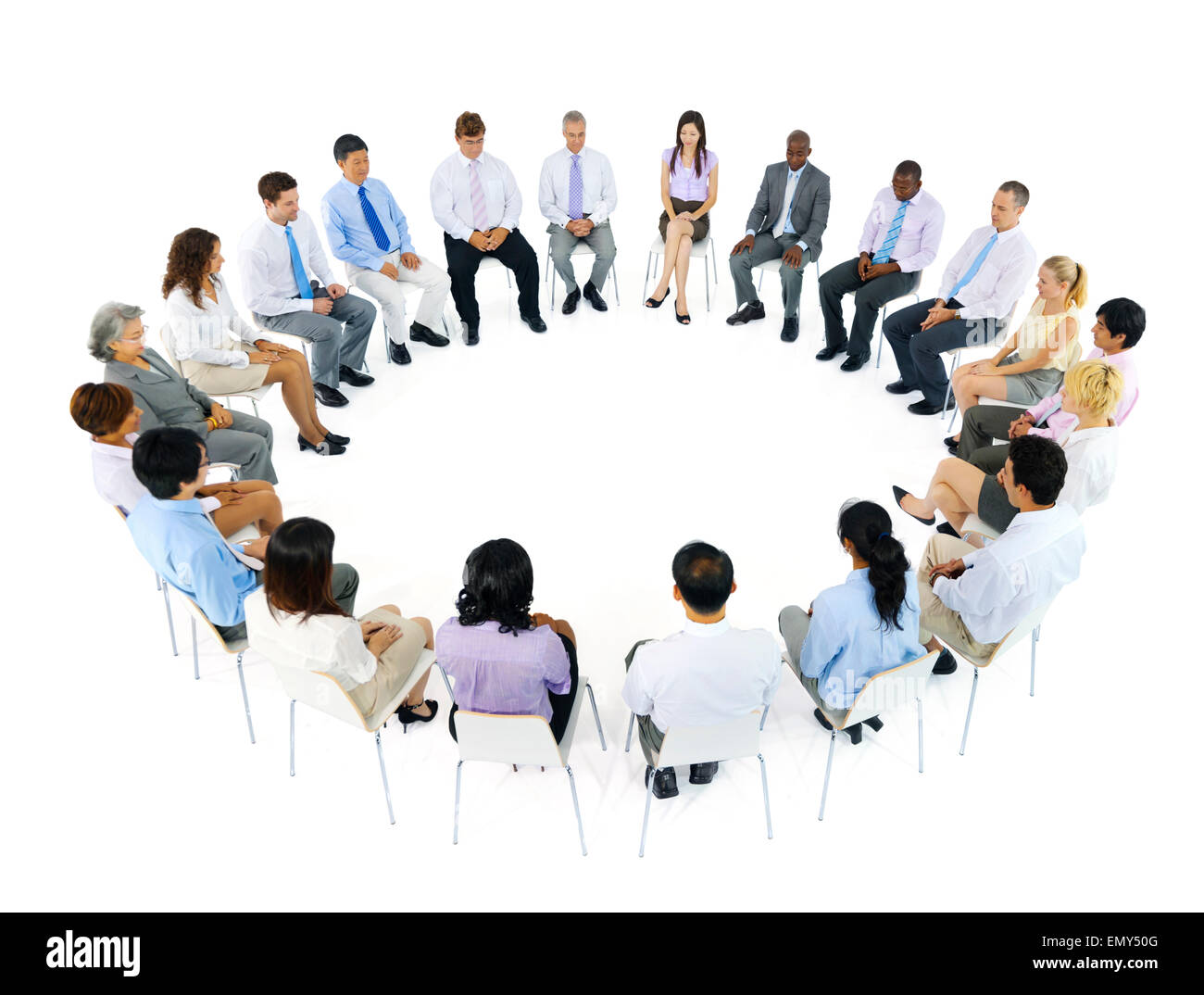Gruppe von Personen in einem Kreis, Isolated on White Stockfoto