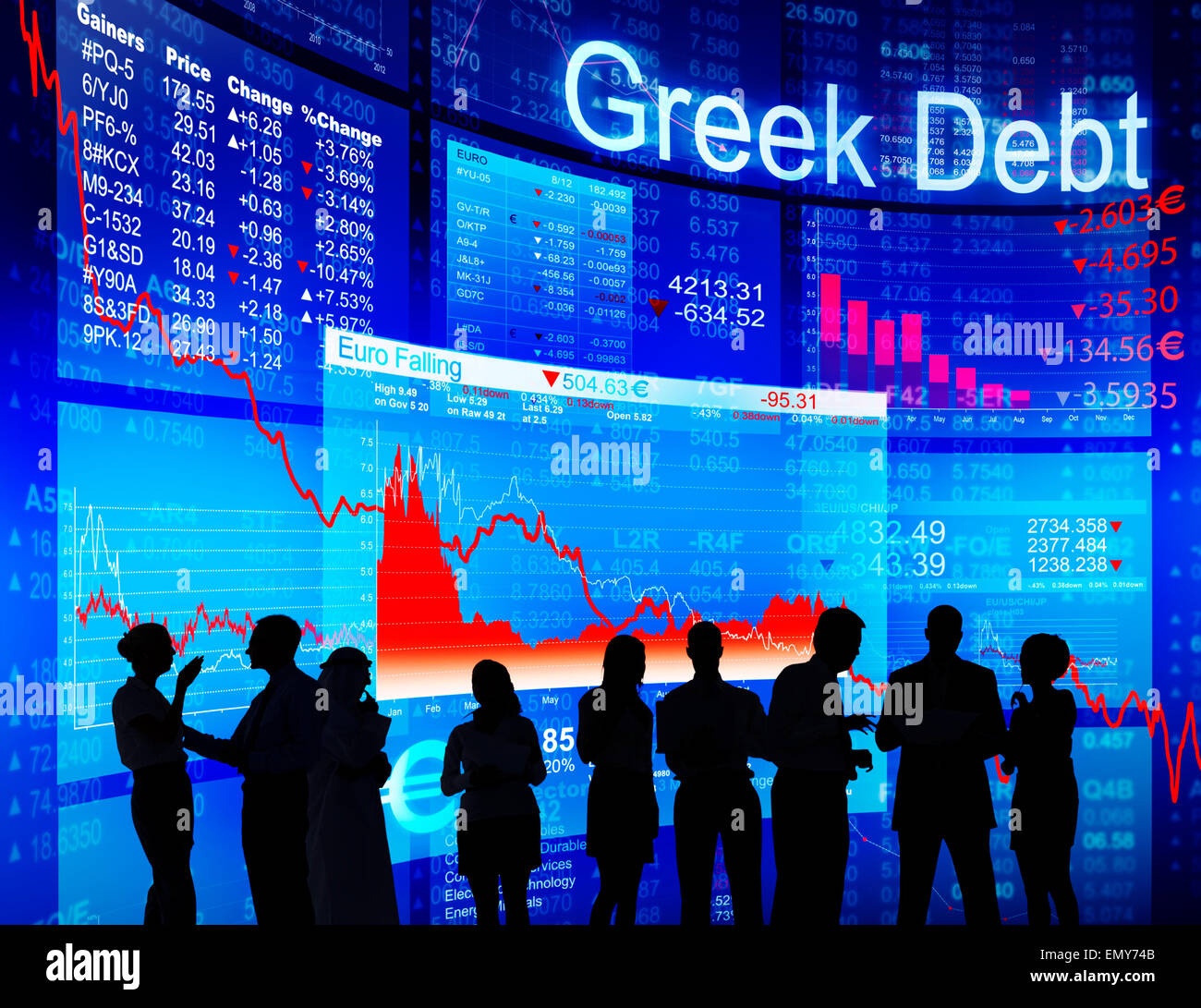 Gruppe von Menschen-Diskussion über die griechische Schuldenkrise Stockfoto