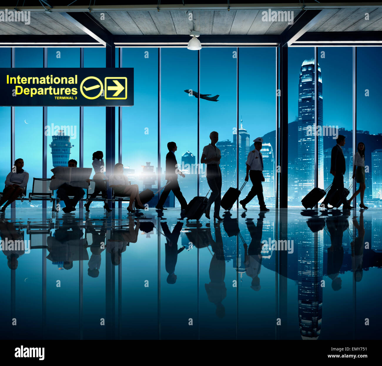 Silhouette Menschen Cabin Crew Geschäftsflughafen Geschäftsreisen Stockfoto