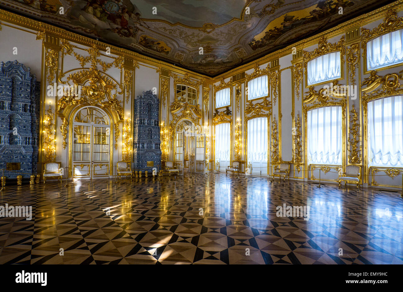 Russland, St. Petersburg, Puschkin, Tsarkoje Selo, schöne Innenräume des Katharinenpalastes Stockfoto