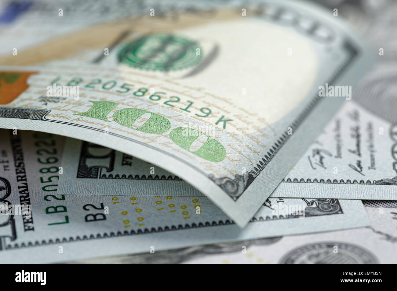 Hundert Dollar Rechnungen Makro Stockfoto