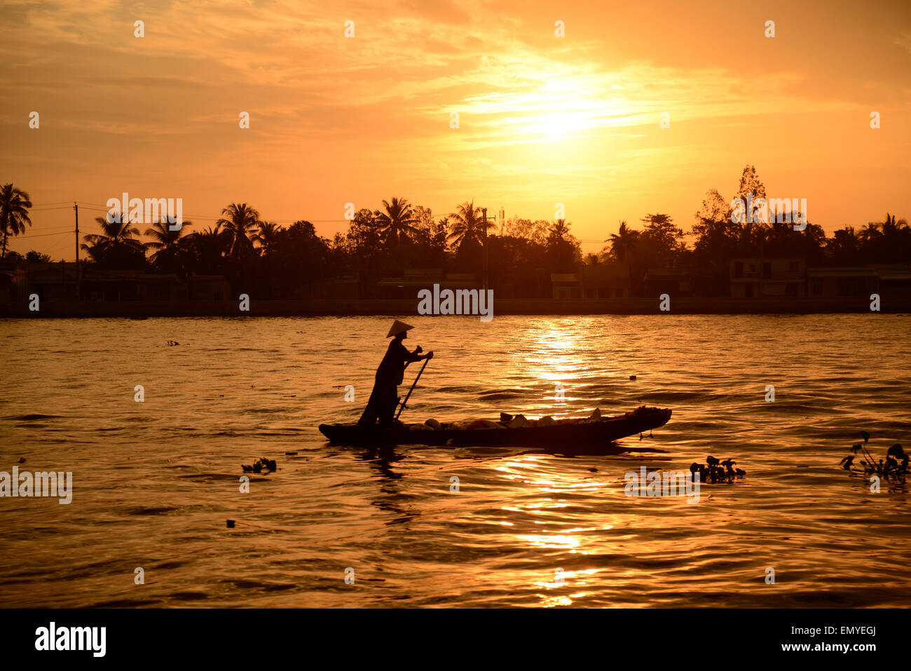 Mekong-Flusses bei Sonnenaufgang in Vietnam Stockfoto
