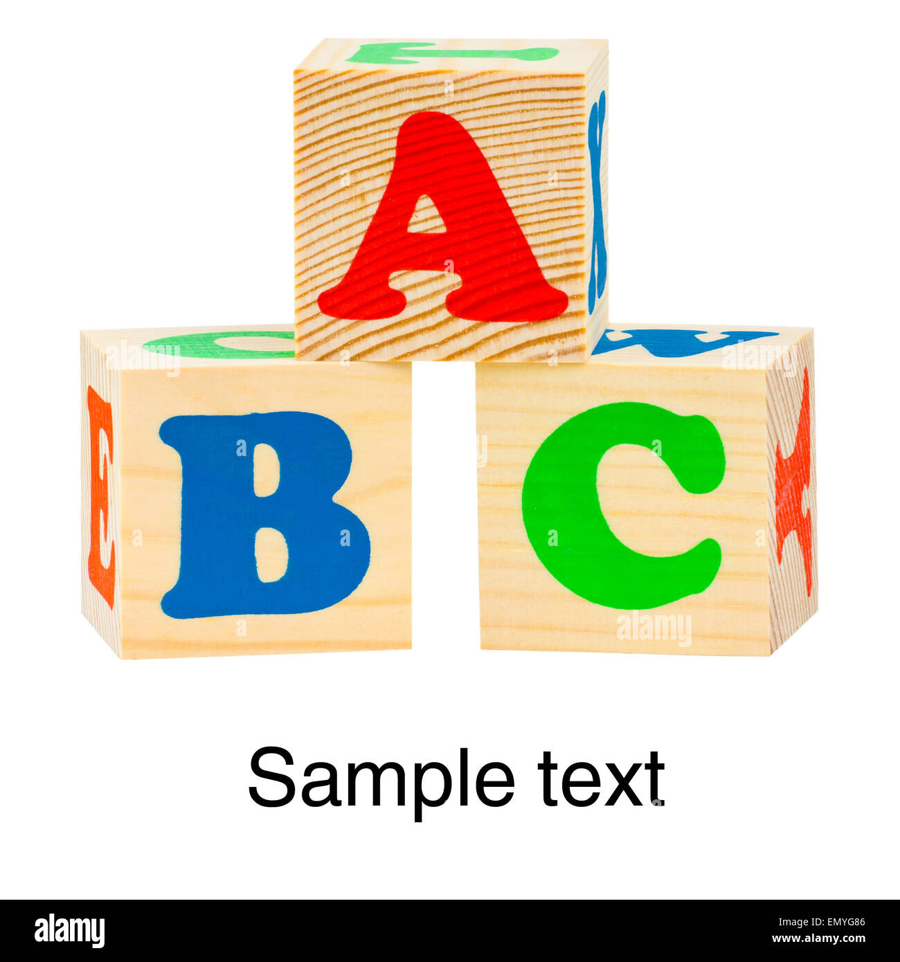 Hölzerne Alphabet Blöcke isoliert auf weißem Hintergrund mit Kopie-sp Stockfoto