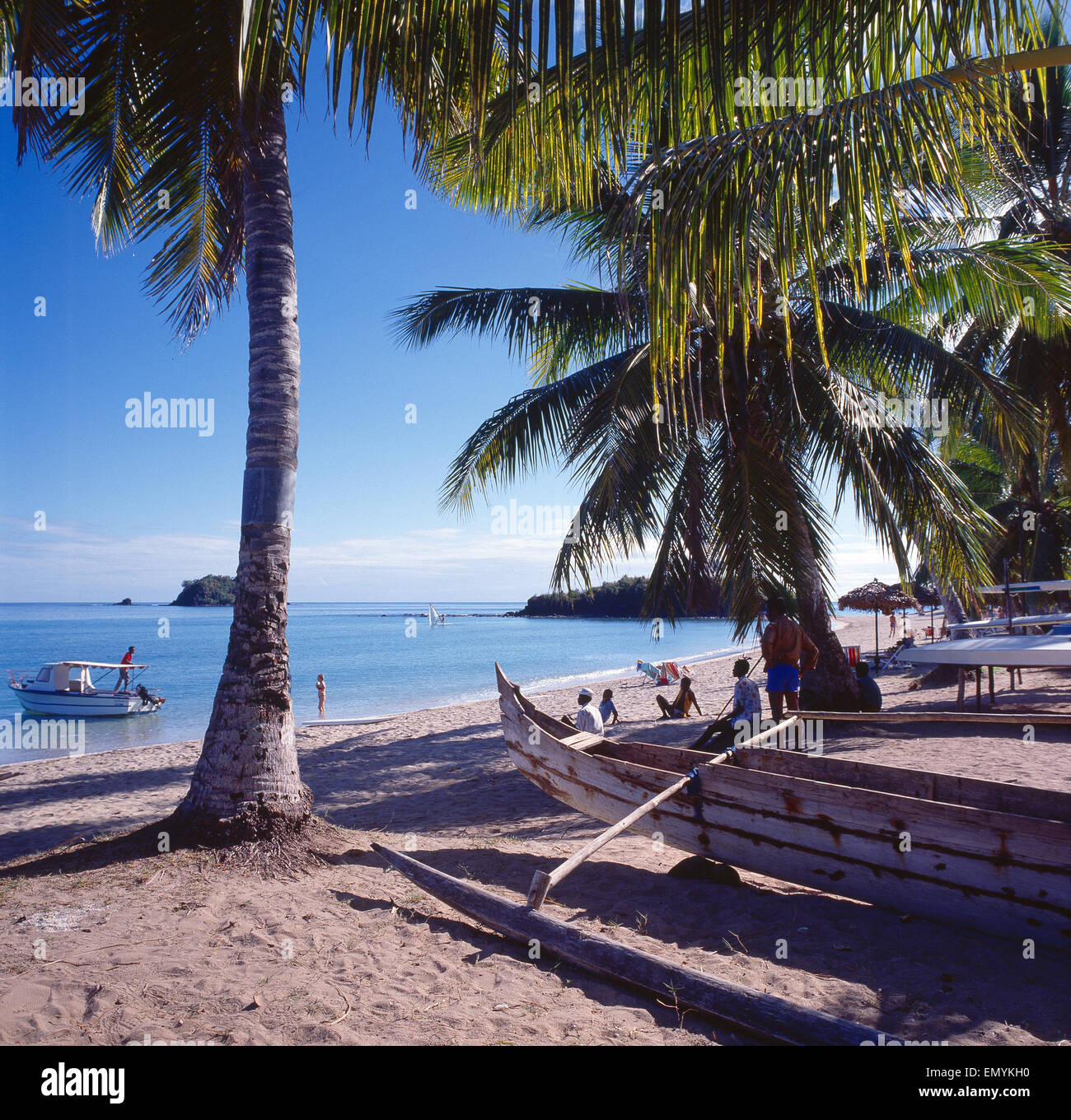 Madagaskar, Insel Nosy Be, Palmenstrand Andilana Stockfoto
