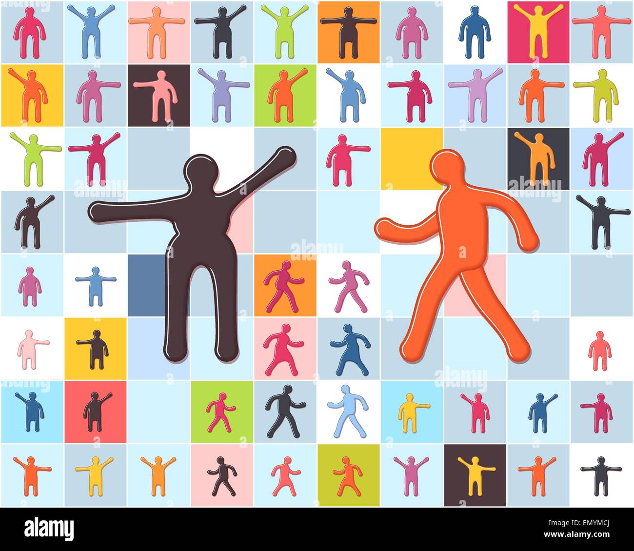 Menschen minimalistischen Icons Set. Männer, Frauen, Kinder, stehen und gehen. Vektor EPS 10 Stock Vektor