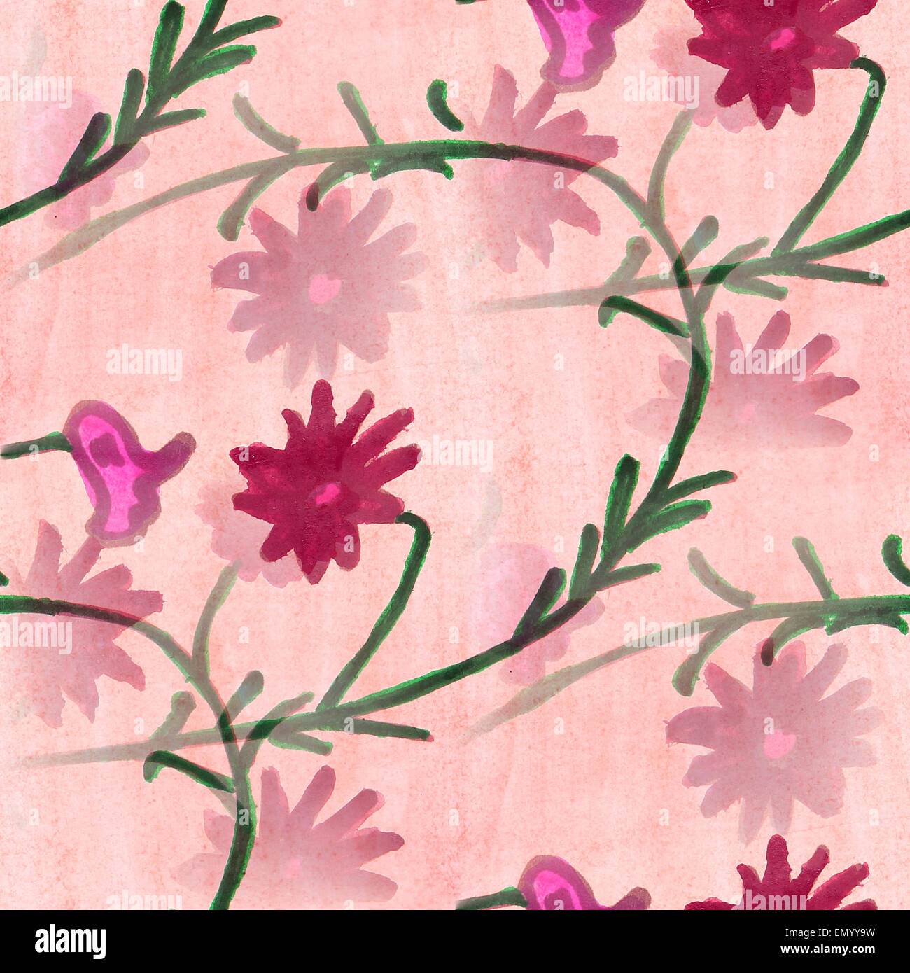 Rosa nahtlose Textur hinterlässt Aquarell Blumen Tapete Stockfoto
