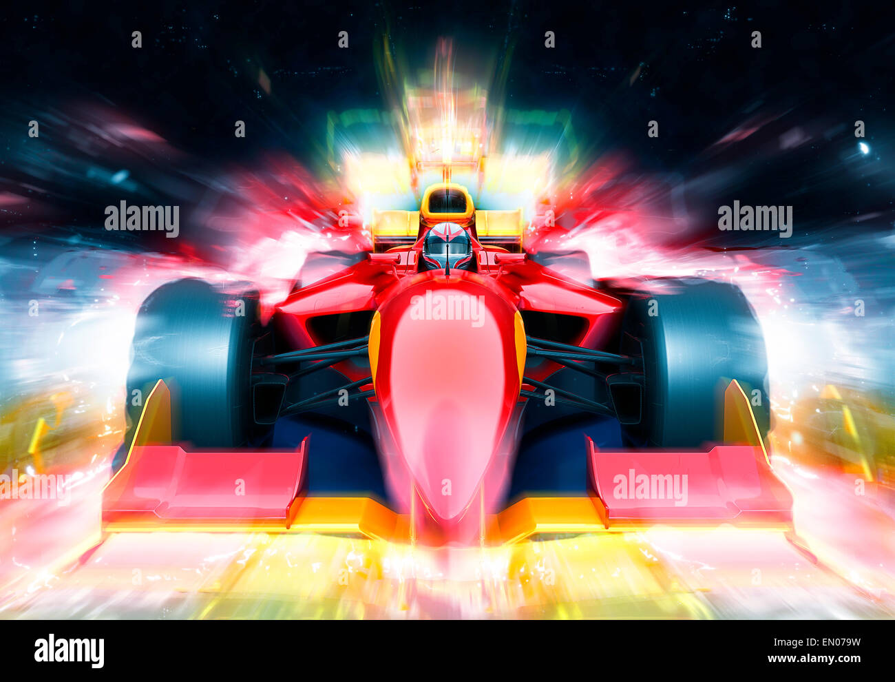 F1-Boliden mit Lichteffekt. Rennwagen mit keine Markennamen entworfen und nach dem Vorbild von mir Stockfoto