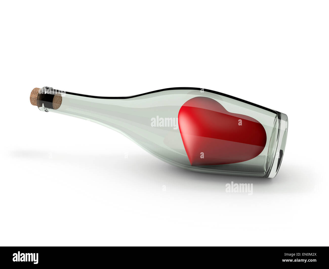 Herz in der Flasche isoliert auf weißem Hintergrund Stockfoto