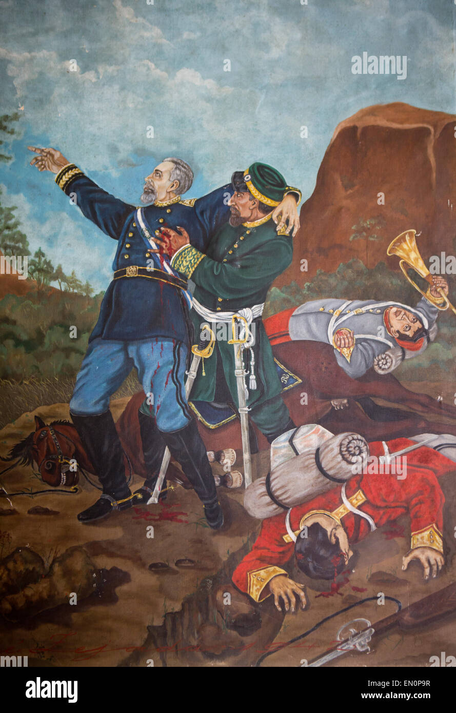 Gemälde des spanischen Soldaten, die indigenen Völker in Mittelamerika Stockfoto