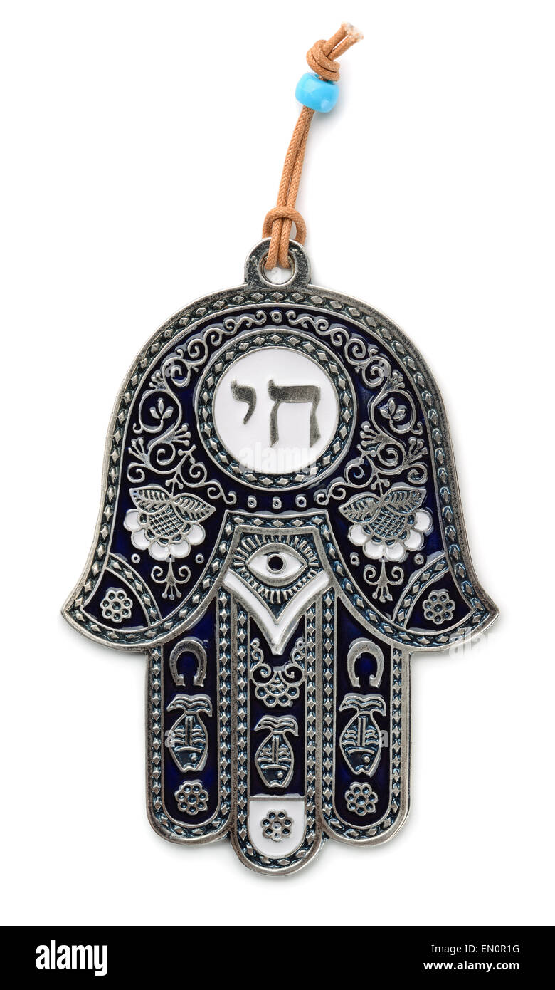 Hamsa Hand Amulett isoliert auf weiss Stockfoto