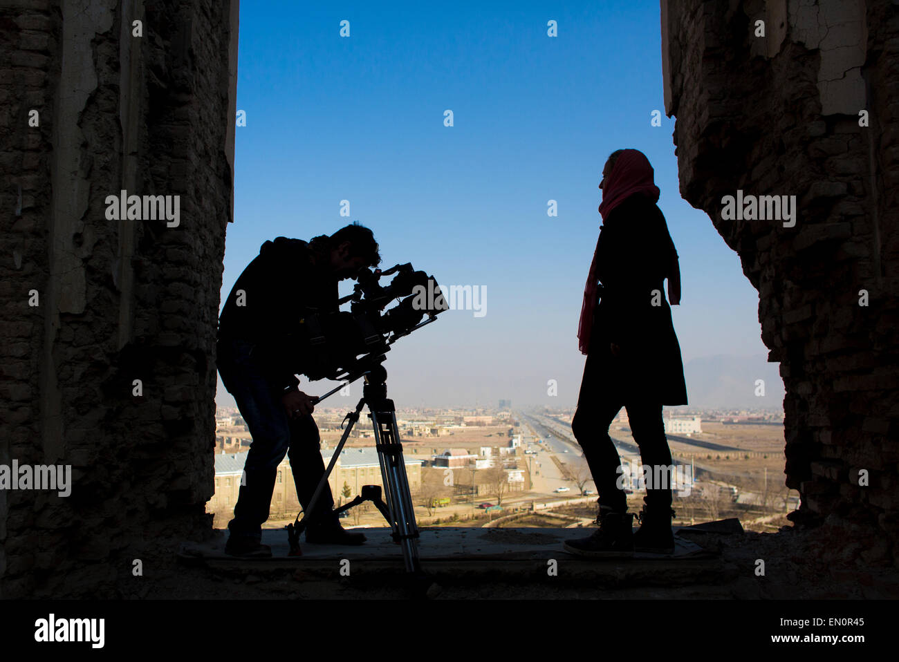 Kameramann bei der Arbeit in Kabul Stockfoto