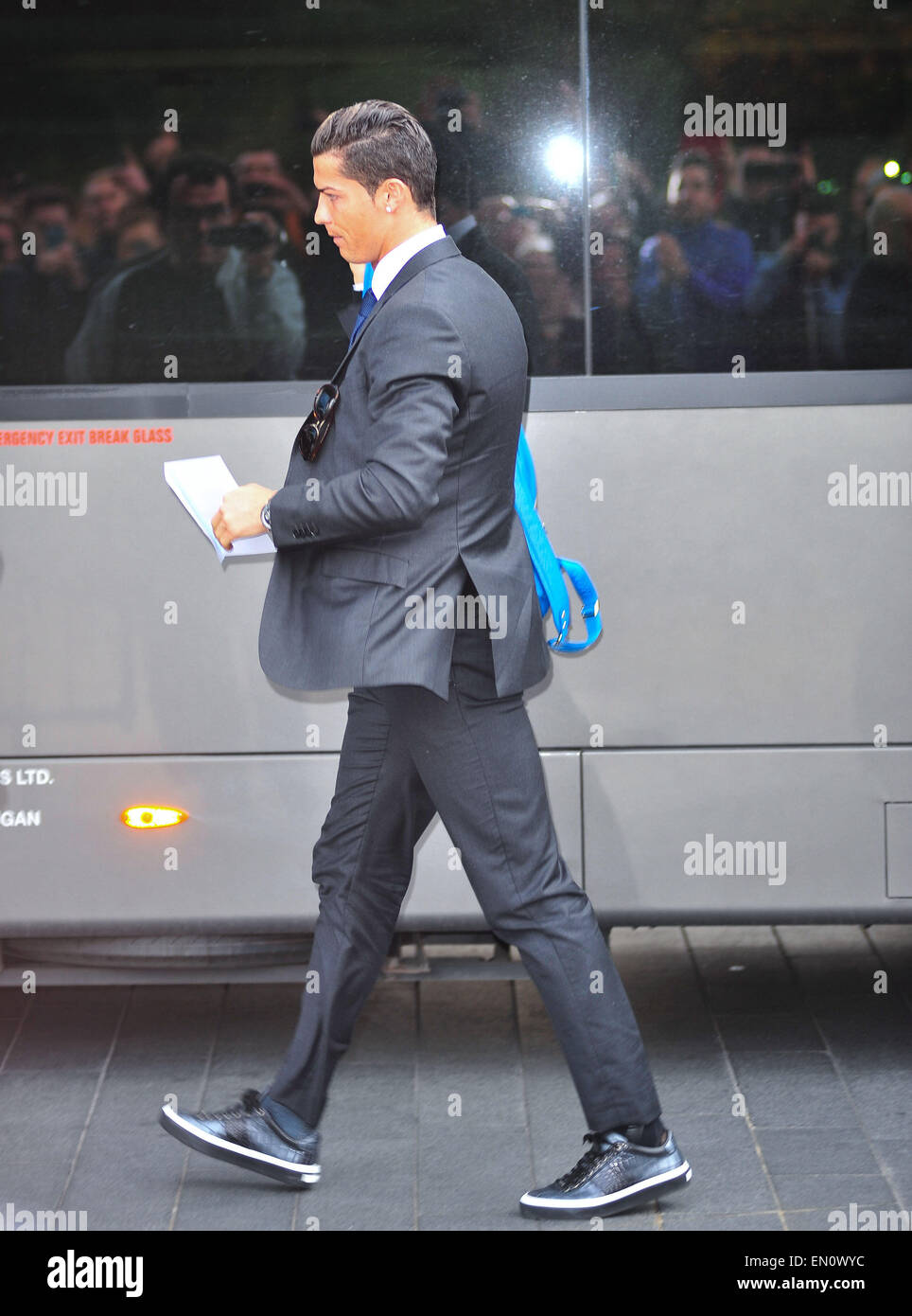 Real Madrid C.F. Ankunft in Liverpool vor UEFA Champions League-Gruppe B-Spiel gegen FC Liverpool an der Anfield Road Featuring: Christiano Ronaldo wo: Liverpool, Vereinigtes Königreich bei: 21. Oktober 2014 Stockfoto