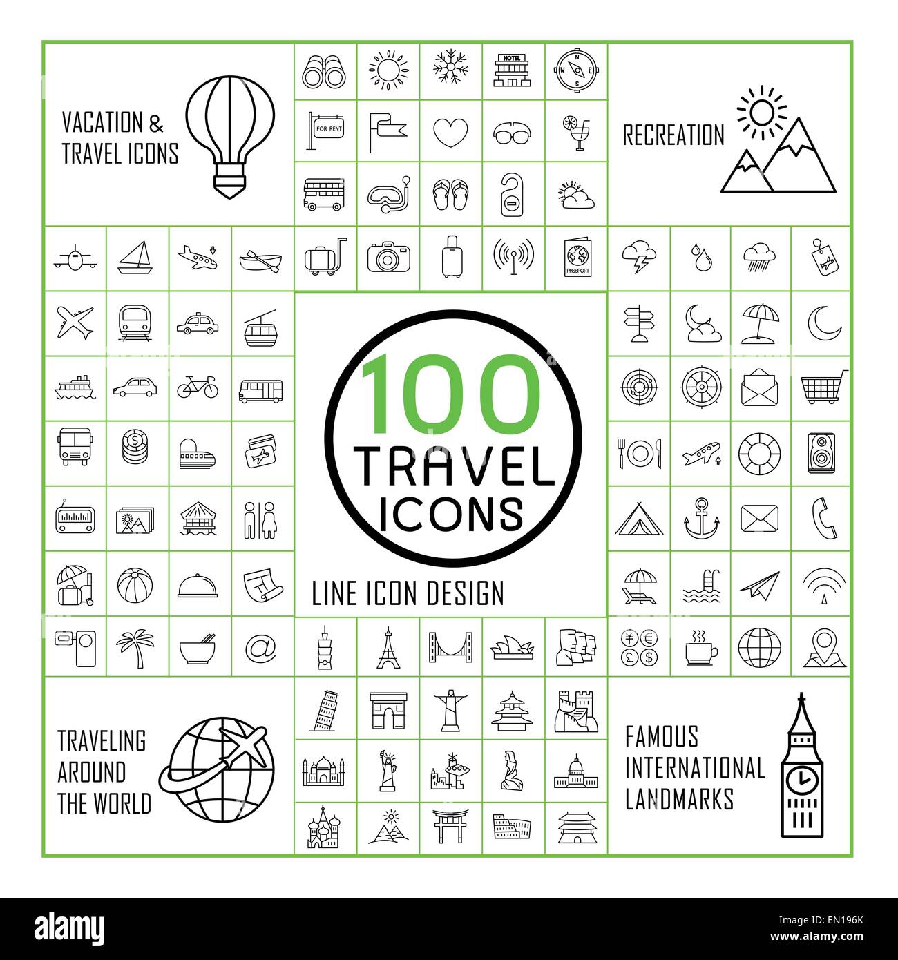 schöne 100 Reisen Symbole setzen auf weißem Hintergrund Stock Vektor schöne 100 Reisen Symbole setzen auf weißem Hintergrund Stock Vektor