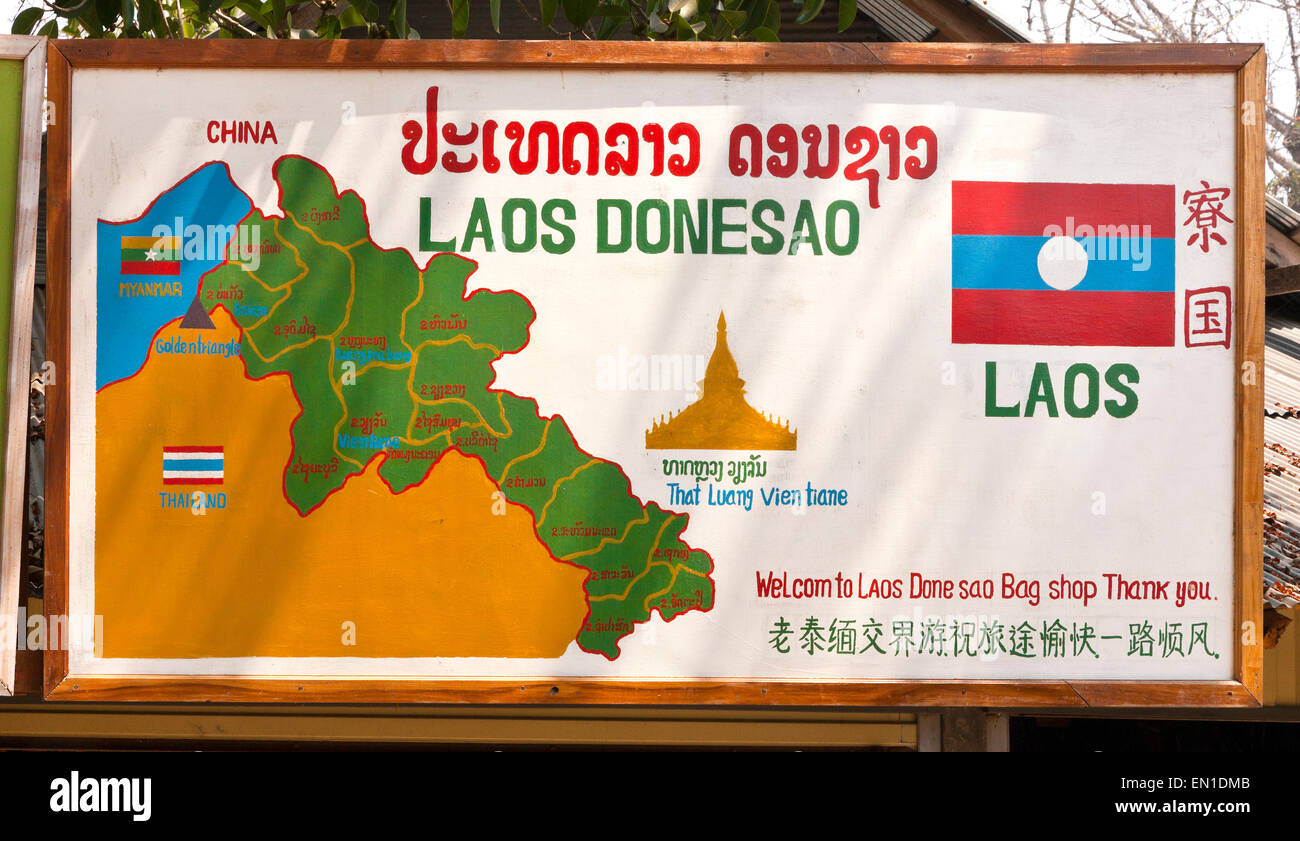 Insel Don Sao, Laos, das goldene Dreieck zwischen Thailand, Myanmar und Laos. Historisch gesehen eine Droge, die trading-Bereich. Stockfoto