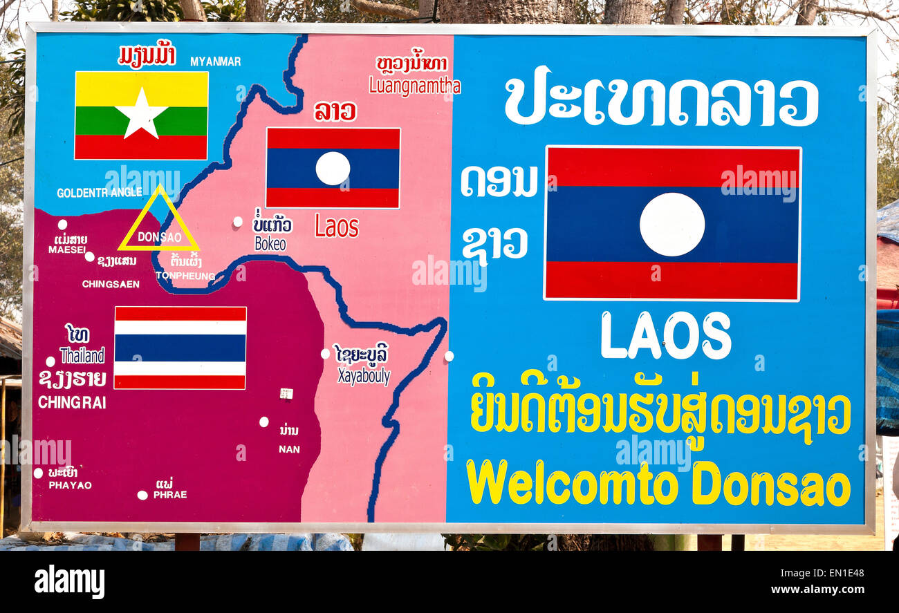 Insel Don Sao, Laos, das goldene Dreieck zwischen Thailand, Myanmar und Laos. Historisch gesehen eine Droge, die trading-Bereich. Stockfoto