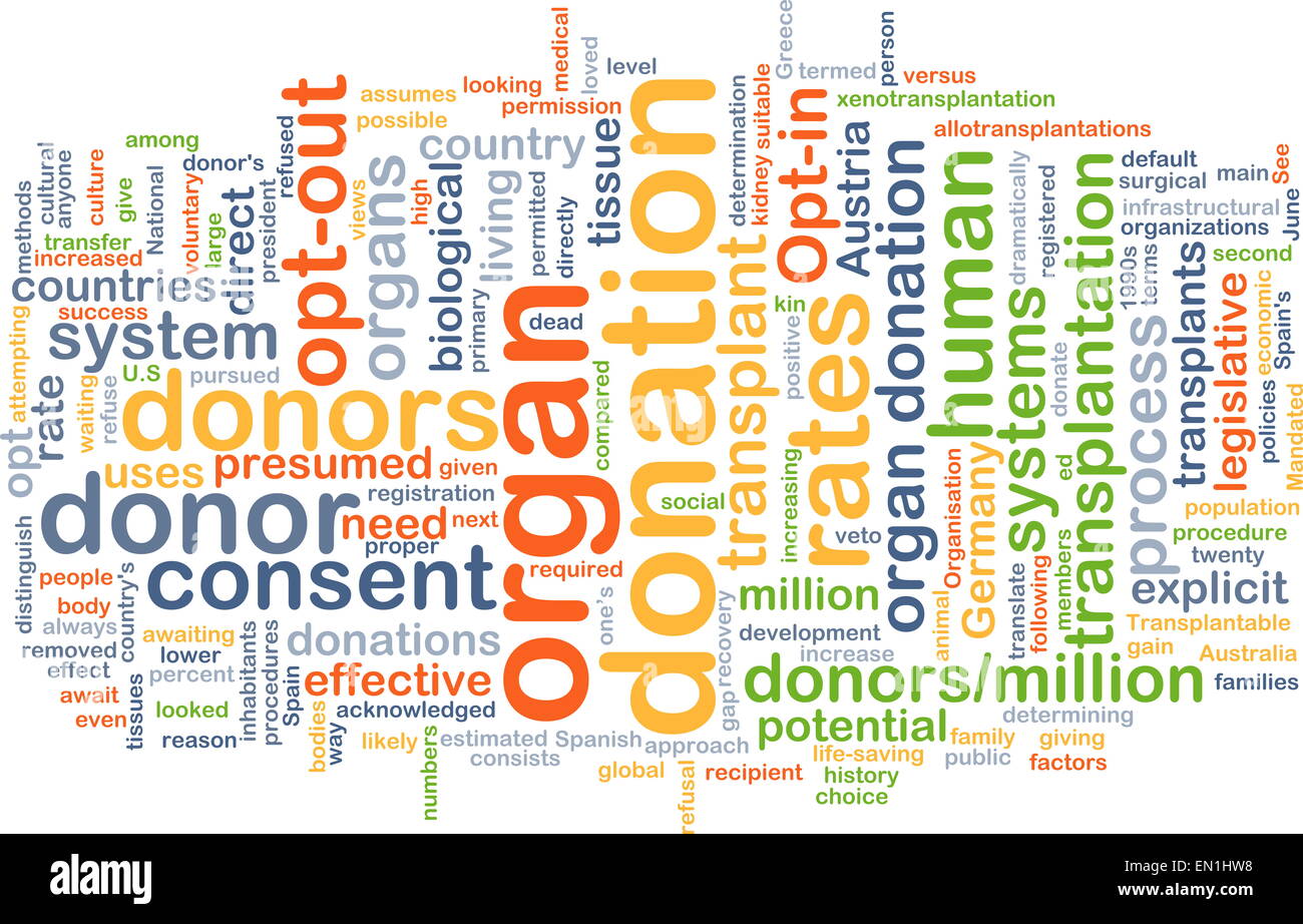 Hintergrund Text Muster Konzept Wordcloud Illustration der Organspende Stockfoto