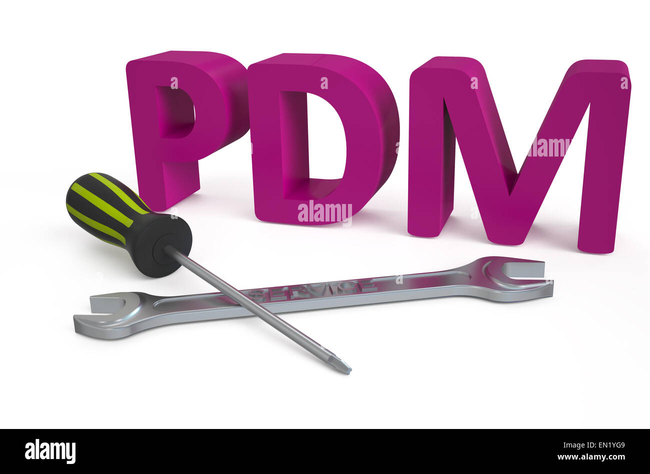 PDM - Produkt Daten Management Service-Konzept isoliert auf weißem Hintergrund Stockfoto