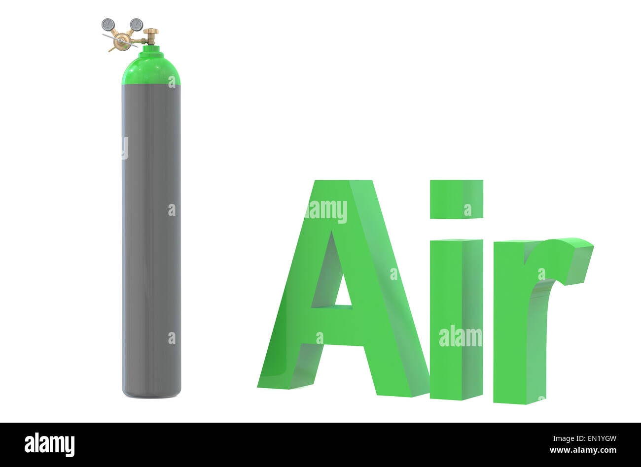 Gasflasche mit Luft, mit Druckregler und Reduzierventil Stockfoto