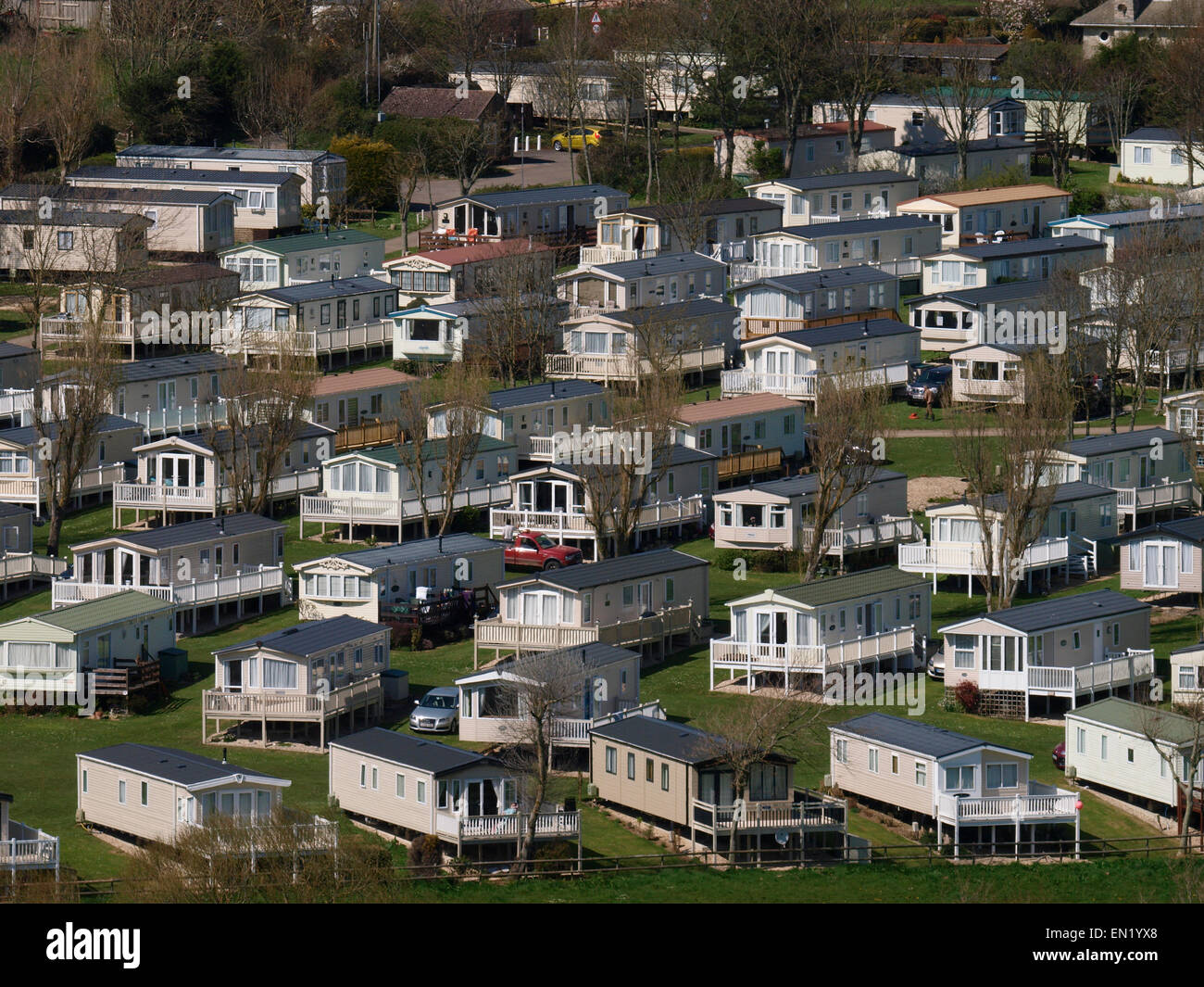 Statische Caravan Park Häuser, Golden Cap Ferienpark, einladendsten, Dorset, Großbritannien Stockfoto